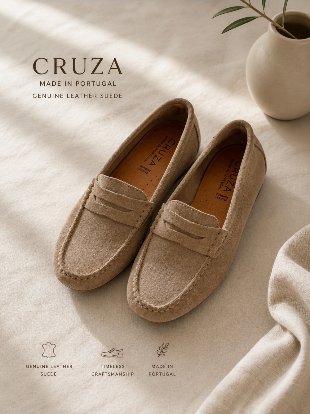 Cruza Women's Suede Penny Loafers in Taupe